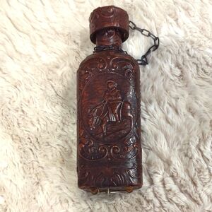Vintage Brown Embossed Leather Decorative Bottle With Music Box